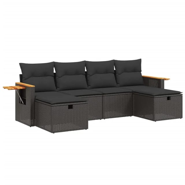 vidaXL 6-tlg Garten-Sofagarnitur mit Kissen Schwarz Poly Rattan Modell 145