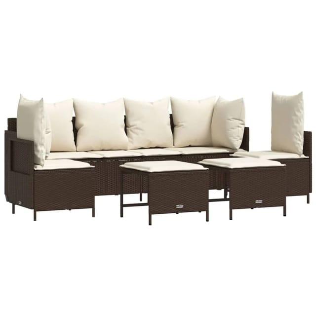 vidaXL 5-tlg Garten-Sofagarnitur mit Kissen Braun Poly Rattan Modell 7