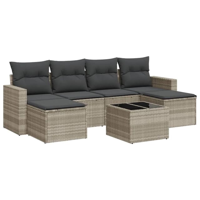 vidaXL 7-tlg Garten-Sofagarnitur mit Kissen Hellgrau Poly Rattan Modell 8