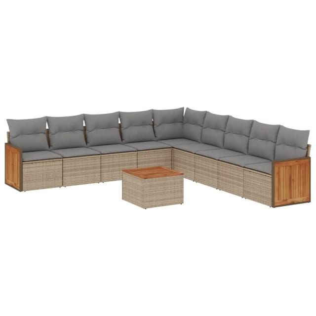 vidaXL 10-tlg Garten-Sofagarnitur mit Kissen Beige Poly Rattan Modell 117