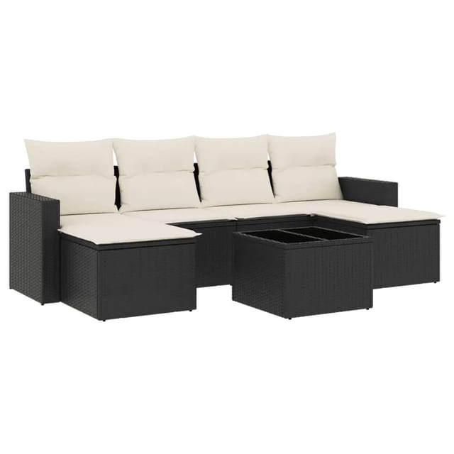 vidaXL 7-tlg Garten-Sofagarnitur mit Kissen Schwarz Poly Rattan Modell 19
