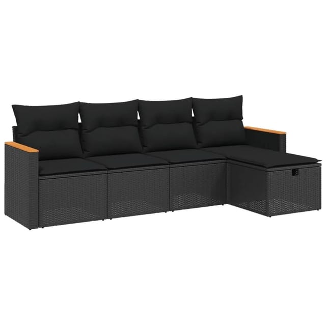 vidaXL 5-tlg Garten-Sofagarnitur mit Kissen Schwarz Poly Rattan Modell 100
