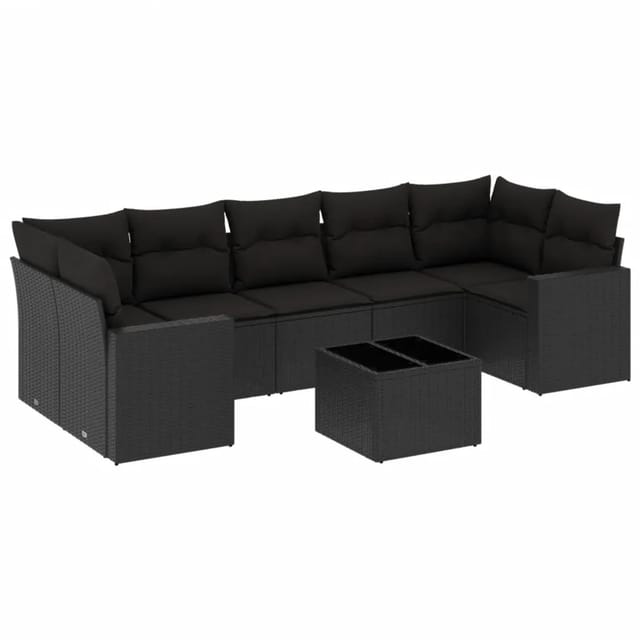 vidaXL 8-tlg Garten-Sofagarnitur mit Kissen Schwarz Poly Rattan Modell 74