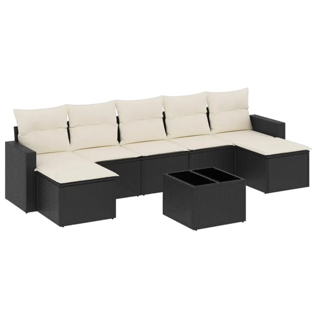 vidaXL 8-tlg Garten-Sofagarnitur mit Kissen Schwarz Poly Rattan Modell 63