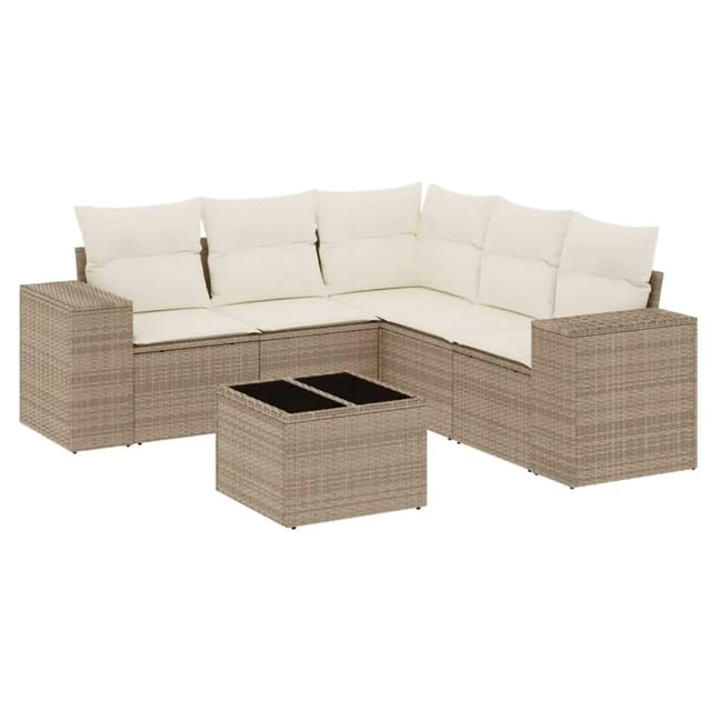 vidaXL 6-tlg Garten-Sofagarnitur mit Kissen Beige Poly Rattan Modell 274