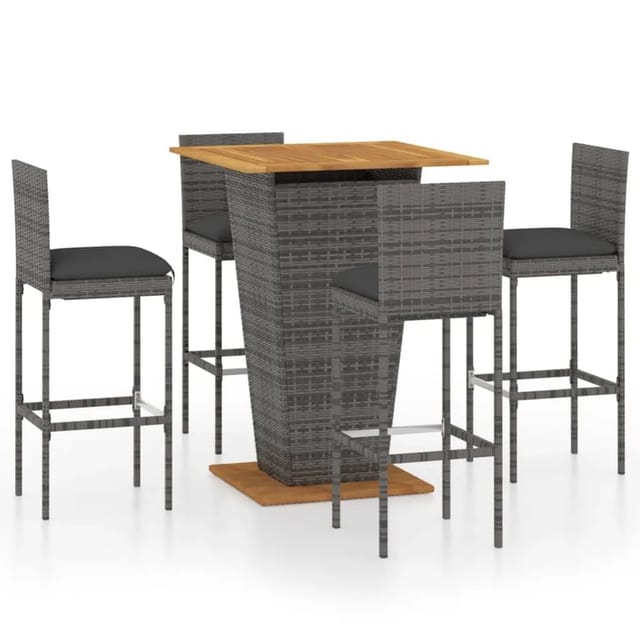 vidaXL 5-tlg Gartenbar-Set mit Kissen Poly Rattan Grau Modell 13