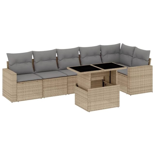vidaXL 7-tlg Garten-Sofagarnitur mit Kissen Beige Poly Rattan Modell 340