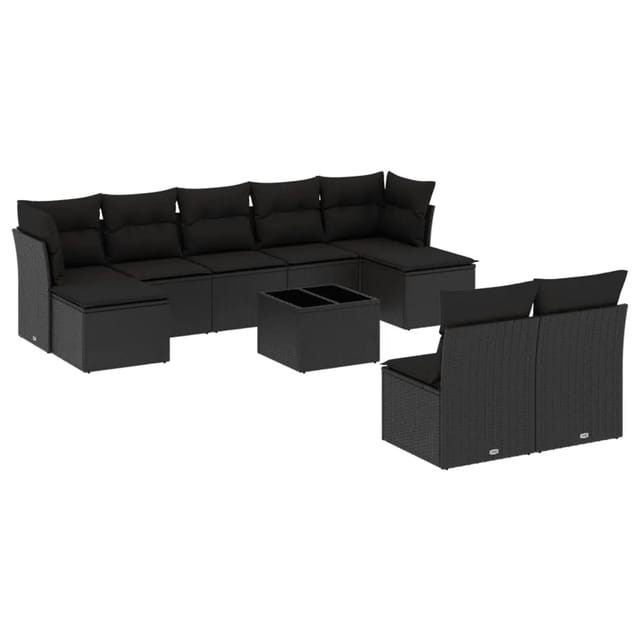 vidaXL 10-tlg Garten-Sofagarnitur mit Kissen Schwarz Poly Rattan Modell 52