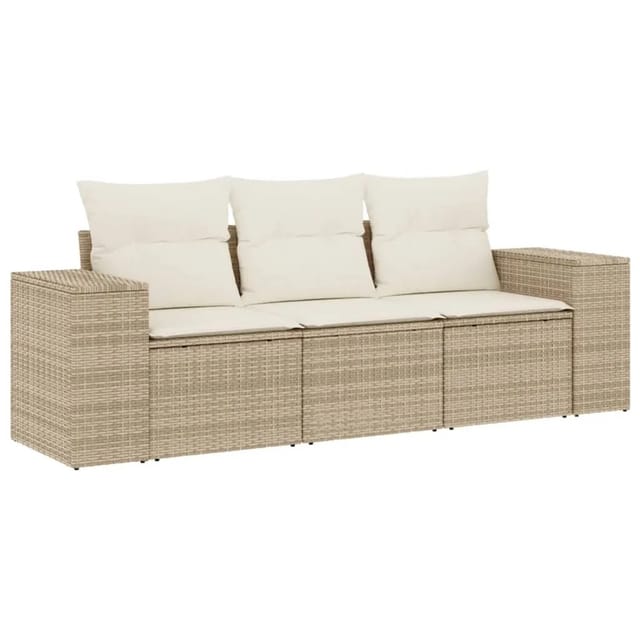 vidaXL 3-tlg Garten-Sofagarnitur mit Kissen Beige Poly Rattan Modell 20