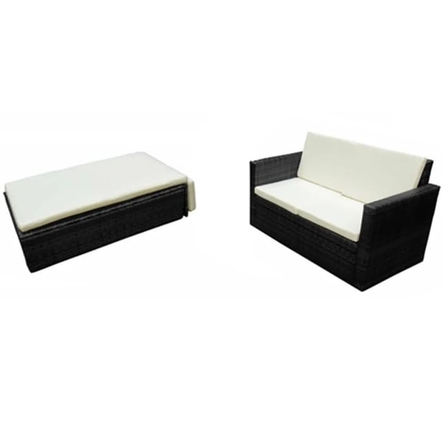 vidaXL 2-tlg Garten-Lounge-Set mit Auflagen Poly Rattan Schwarz Modell 5