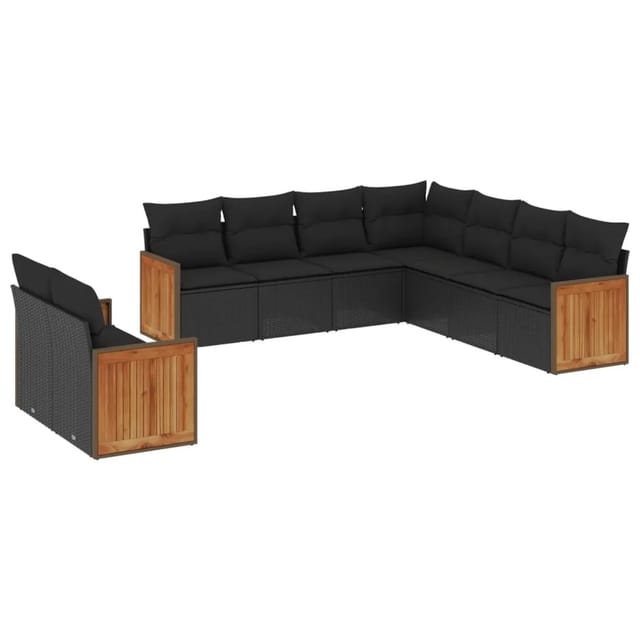 vidaXL 9-tlg Garten-Sofagarnitur mit Kissen Schwarz Poly Rattan Modell 98