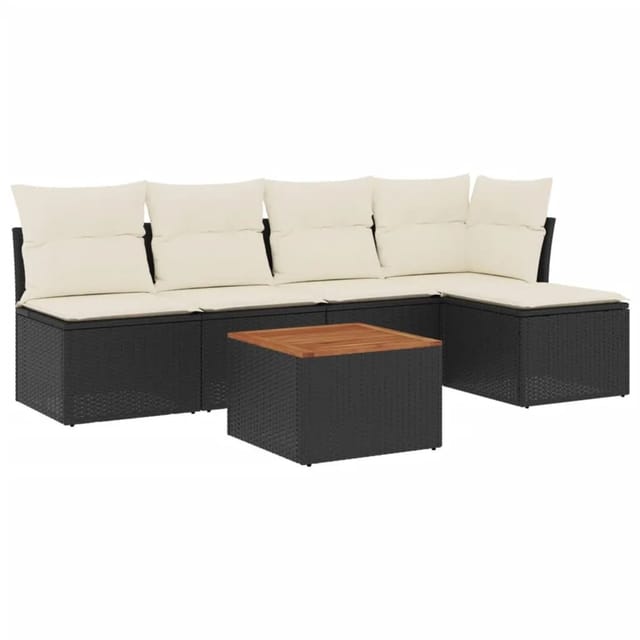 vidaXL 6-tlg Garten-Sofagarnitur mit Kissen Schwarz Poly Rattan Modell 80