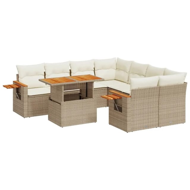 vidaXL 9-tlg Garten-Sofagarnitur mit Kissen Beige Poly Rattan Modell 291