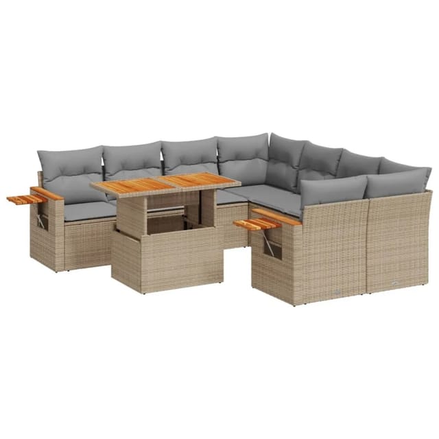 vidaXL 9-tlg Garten-Sofagarnitur mit Kissen Beige Poly Rattan Modell 238