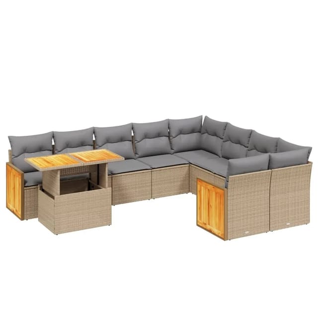 vidaXL 10-tlg Garten-Sofagarnitur mit Kissen Beige Poly Rattan Modell 248