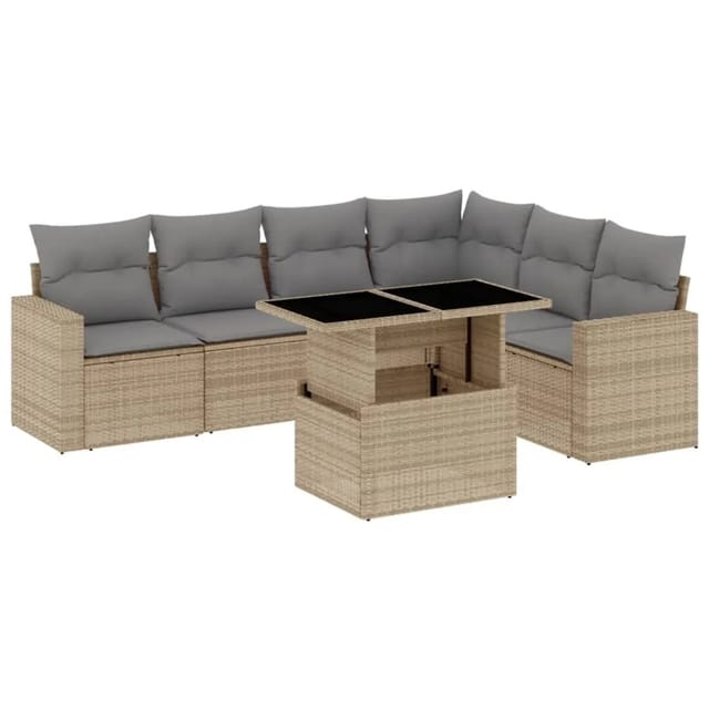 vidaXL 7-tlg Garten-Sofagarnitur mit Kissen Beige Poly Rattan Modell 370