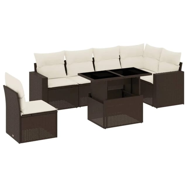 vidaXL 7-tlg Garten-Sofagarnitur mit Kissen Braun Poly Rattan Modell 6