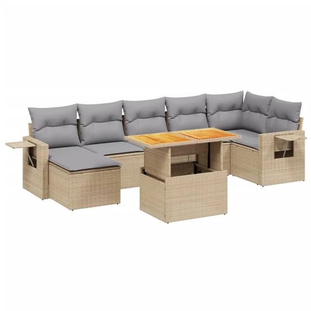vidaXL 8-tlg Garten-Sofagarnitur mit Kissen Beige Poly Rattan Modell 297