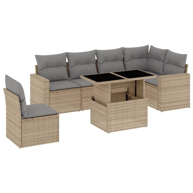 vidaXL 7-tlg Garten-Sofagarnitur mit Kissen Beige Poly Rattan Modell 404