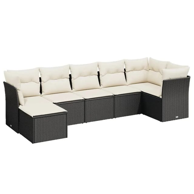 vidaXL 7-tlg Garten-Sofagarnitur mit Kissen Schwarz Poly Rattan Modell 131