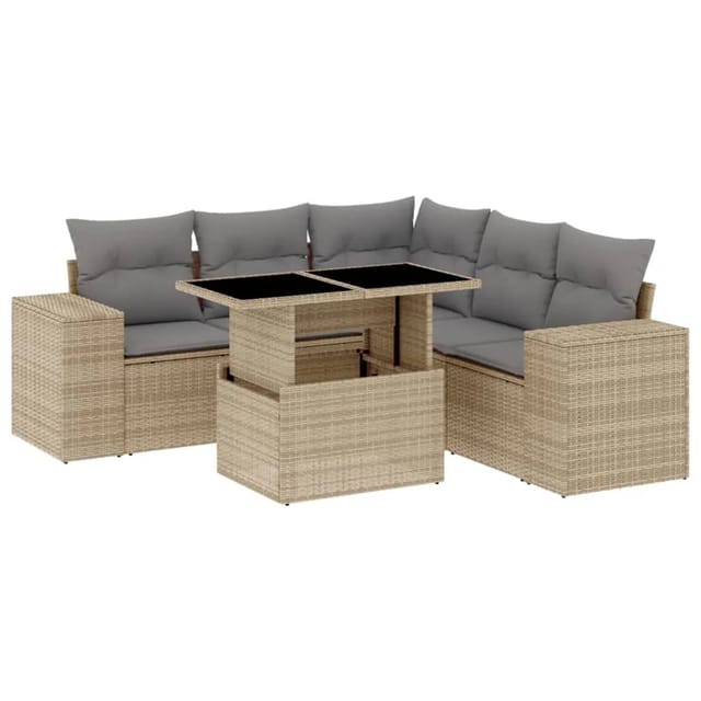 vidaXL 6-tlg Garten-Sofagarnitur mit Kissen Beige Poly Rattan Modell 384