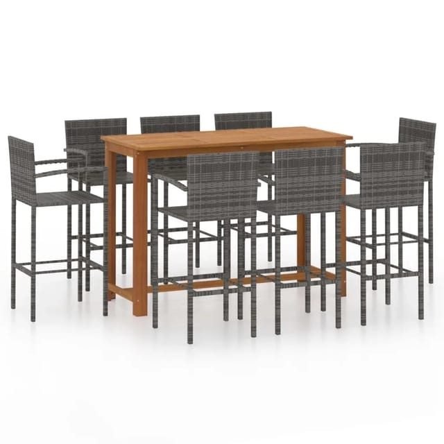 vidaXL 9-tlg Gartenbar-Set Grau