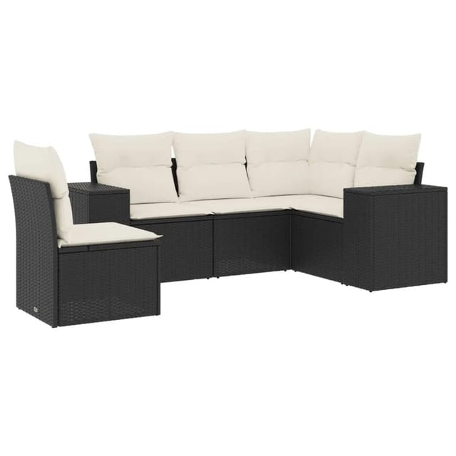 vidaXL 5-tlg Garten-Sofagarnitur mit Kissen Schwarz Poly Rattan Modell 114