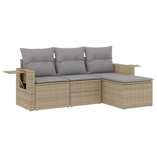 vidaXL 4-tlg Garten-Sofagarnitur mit Kissen Beige Poly Rattan Modell 48
