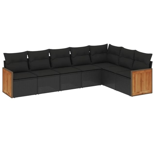 vidaXL 7-tlg Garten-Sofagarnitur mit Kissen Schwarz Poly Rattan Modell 264