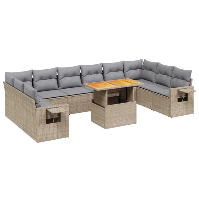 vidaXL 11-tlg Garten-Sofagarnitur mit Kissen Beige Poly Rattan Modell 154
