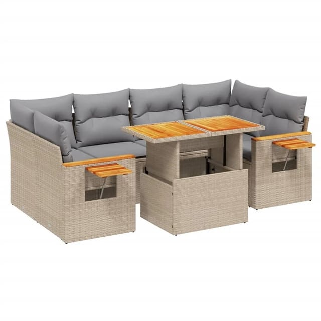 vidaXL 7-tlg Garten-Sofagarnitur mit Kissen Beige Poly Rattan Modell 422