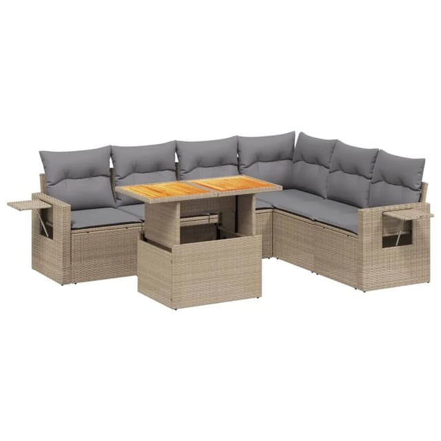 vidaXL 7-tlg Garten-Sofagarnitur mit Kissen Beige Poly Rattan Modell 421
