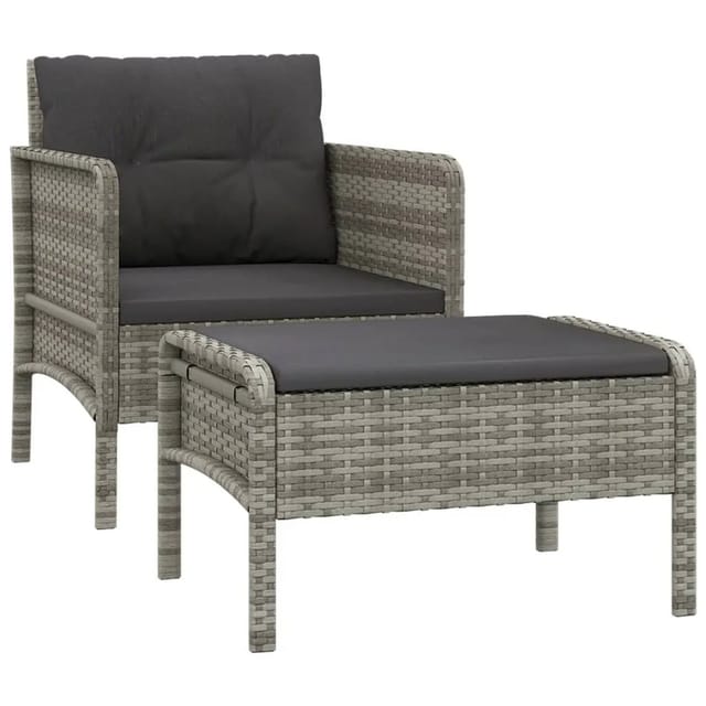 vidaXL 2-tlg Garten-Lounge-Set mit Kissen Grau Poly Rattan Modell 1