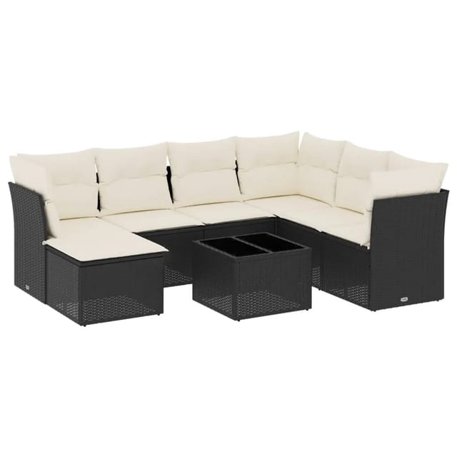 vidaXL 8-tlg Garten-Sofagarnitur mit Kissen Schwarz Poly Rattan Modell 22