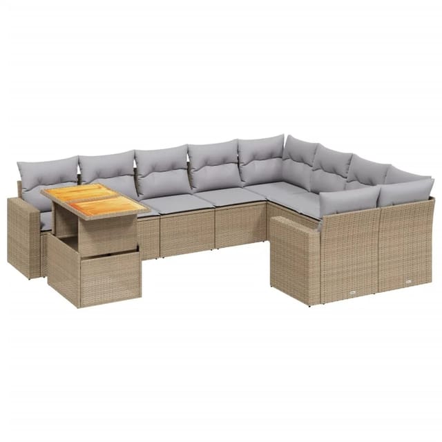 vidaXL 10-tlg Garten-Sofagarnitur mit Kissen Beige Poly Rattan Modell 204