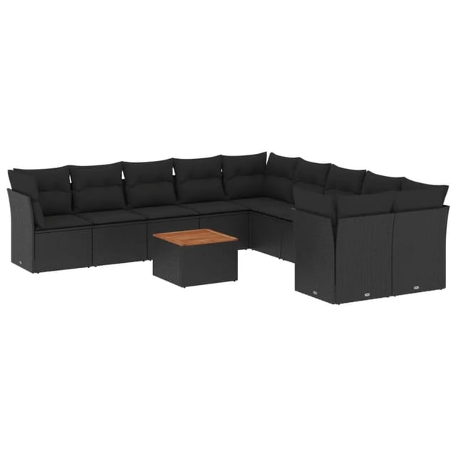 vidaXL 11-tlg Garten-Sofagarnitur mit Kissen Schwarz Poly Rattan Modell 118