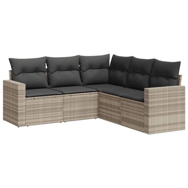 vidaXL 5-tlg Garten-Sofagarnitur mit Kissen Hellgrau Poly Rattan Modell 21