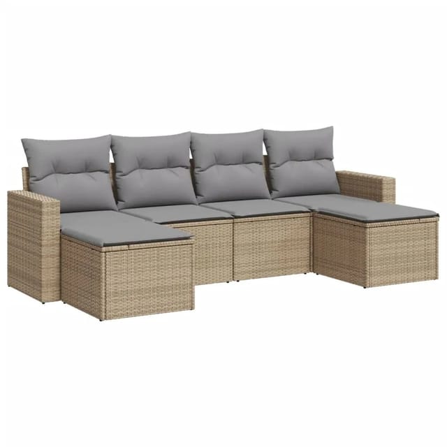 vidaXL 6-tlg Garten-Sofagarnitur mit Kissen Beige Poly Rattan Modell 15