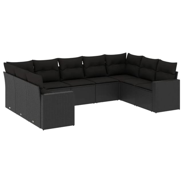 vidaXL 9-tlg Garten-Sofagarnitur mit Kissen Schwarz Poly Rattan Modell 28
