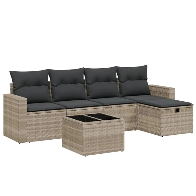 vidaXL 6-tlg Garten-Sofagarnitur mit Kissen Hellgrau Poly Rattan Modell 7