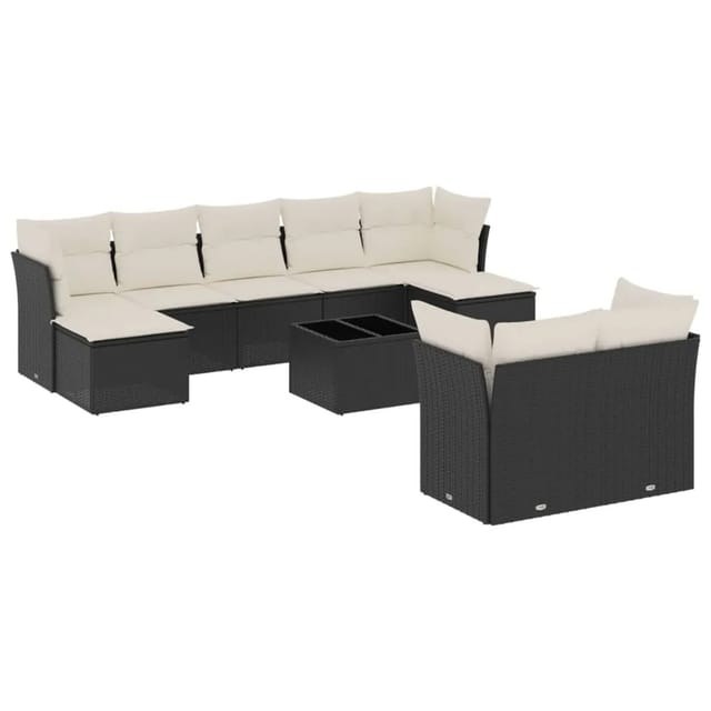 vidaXL 10-tlg Garten-Sofagarnitur mit Kissen Schwarz Poly Rattan Modell 120