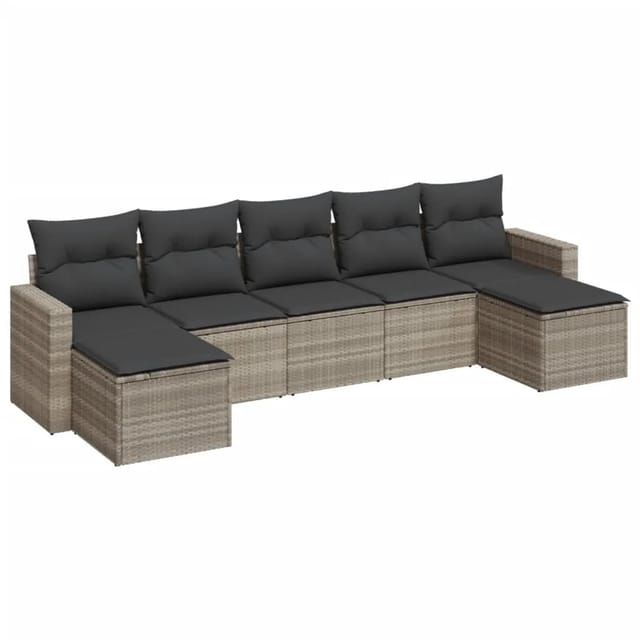 vidaXL 7-tlg Garten-Sofagarnitur mit Kissen Hellgrau Poly Rattan Modell 7