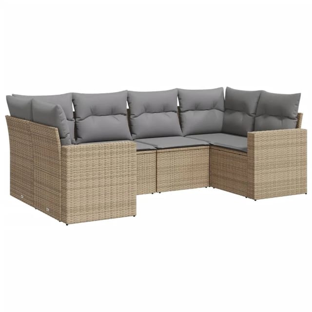 vidaXL 6-tlg Garten-Sofagarnitur mit Kissen Beige Poly Rattan Modell 69