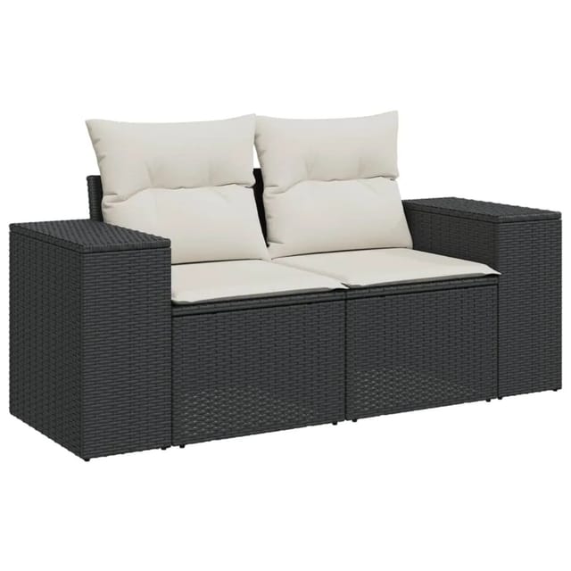 vidaXL 8-tlg Garten-Sofagarnitur mit Kissen Schwarz Poly Rattan Modell 124