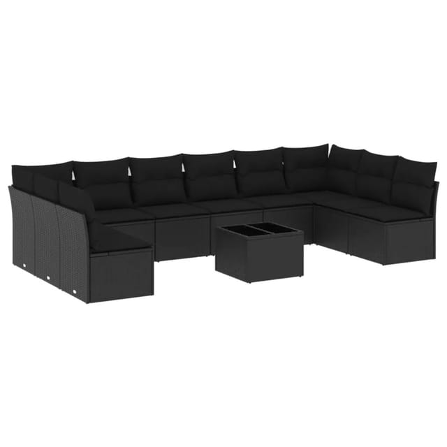 vidaXL 11-tlg Garten-Sofagarnitur mit Kissen Schwarz Poly Rattan Modell 32