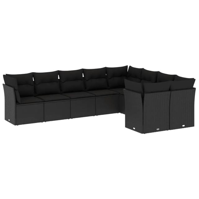 vidaXL 9-tlg Garten-Sofagarnitur mit Kissen Schwarz Poly Rattan Modell 41