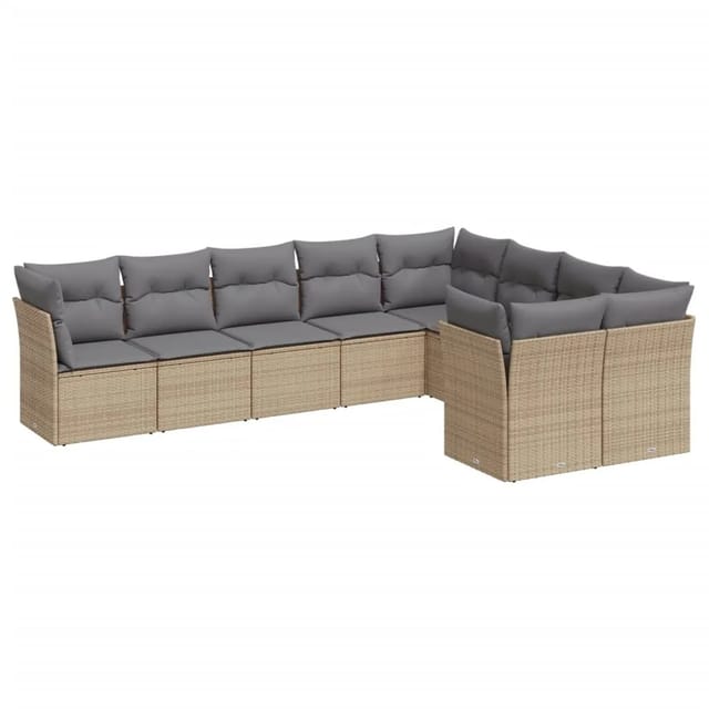 vidaXL 9-tlg Garten-Sofagarnitur mit Kissen Beige Poly Rattan Modell 45