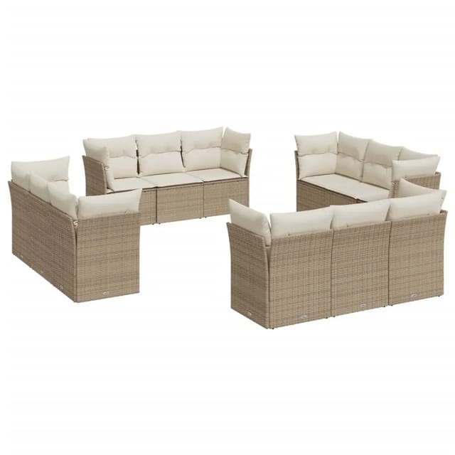 vidaXL 12-tlg Garten-Sofagarnitur mit Kissen Beige Poly Rattan Modell 18