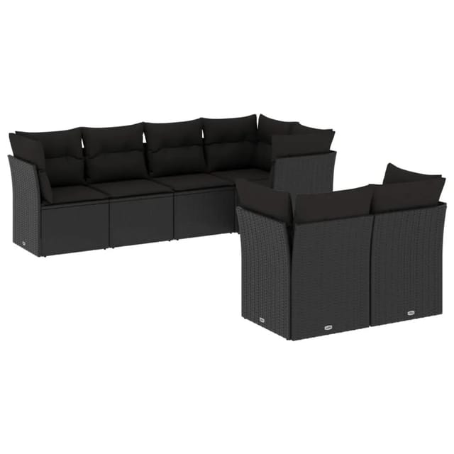 vidaXL 7-tlg Garten-Sofagarnitur mit Kissen Schwarz Poly Rattan Modell 65