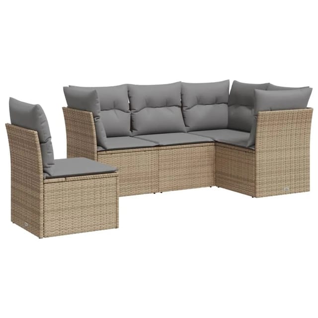vidaXL 5-tlg Garten-Sofagarnitur mit Kissen Beige Poly Rattan Modell 7